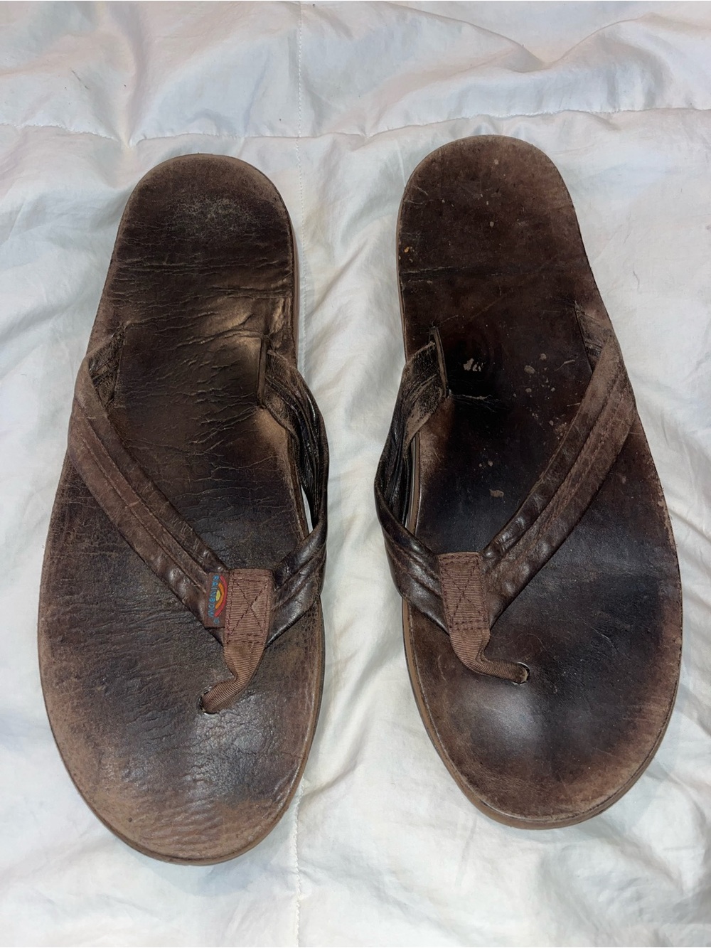 Men's Brown Leather Thong Rainbow Flip-Flop Sandals